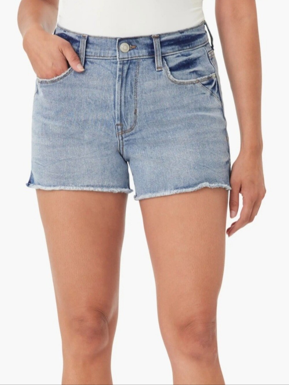 Kensie Vintage Luxe Frayed Hem Denim Side Rivet Shorts Size 6/28 99% Cotton
